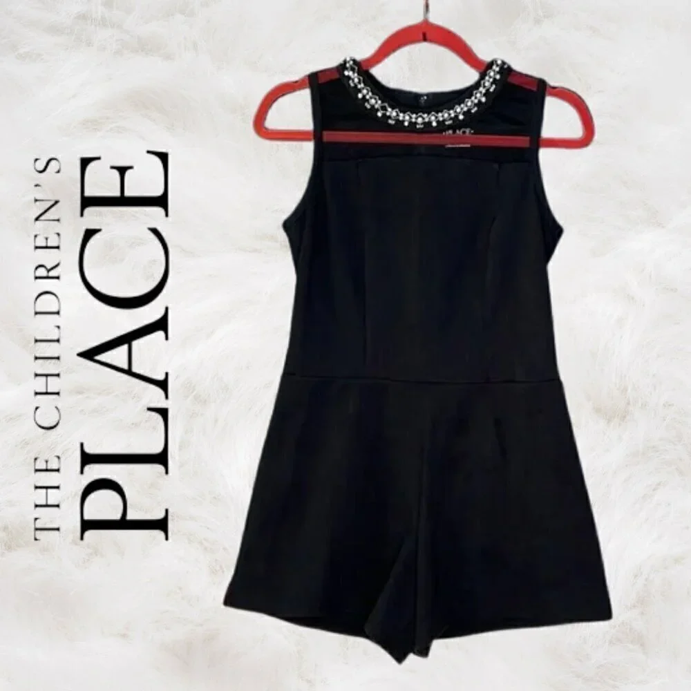 The Children's Place Girls Size 16 Black Romper Sleeveless Jumpsuit Shorts